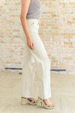 Selena High Rise Distressed 90's Straight Jeans in Bone