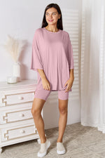 5 colors- Basic Bae Full Size Soft Rayon Three-Quarter Sleeve Top and Shorts Set