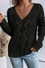 Openwork V-Neck Long Sleeve Sweater