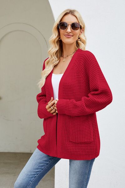 4 colors, reg + Plus, Open Front Raglan Sleeve Pocketed Cardigan