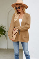 4 colors, reg + Plus, Open Front Raglan Sleeve Pocketed Cardigan