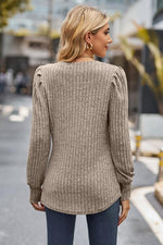 Reg + Plus Ribbed Round Neck Long Sleeve Knit Top