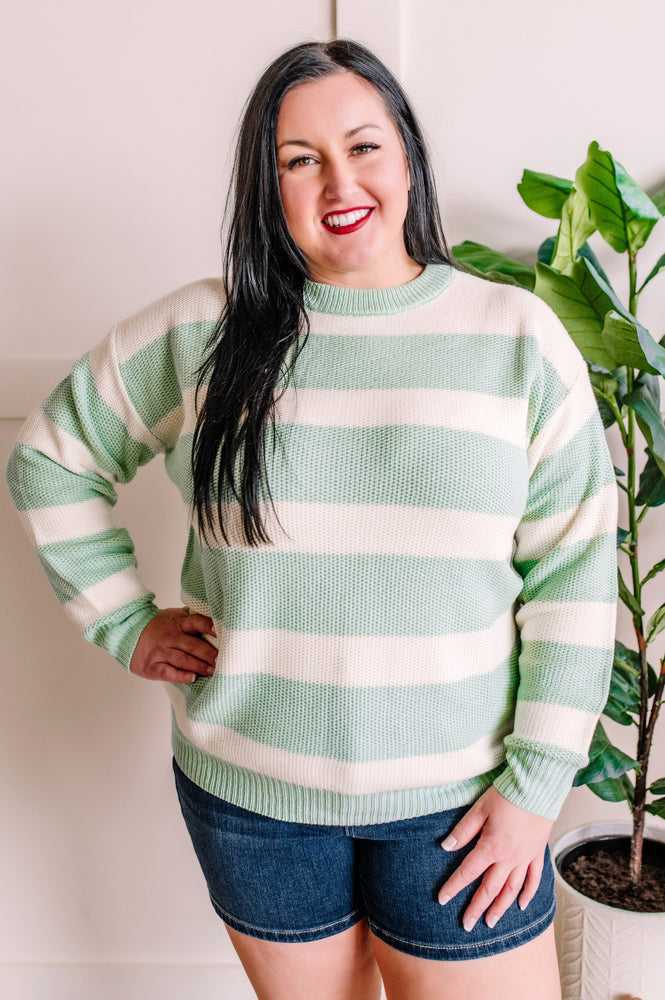 Cream De Menthe Striped Knit Sweater