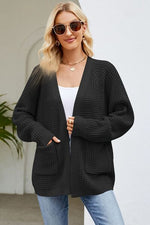 4 colors, reg + Plus, Open Front Raglan Sleeve Pocketed Cardigan