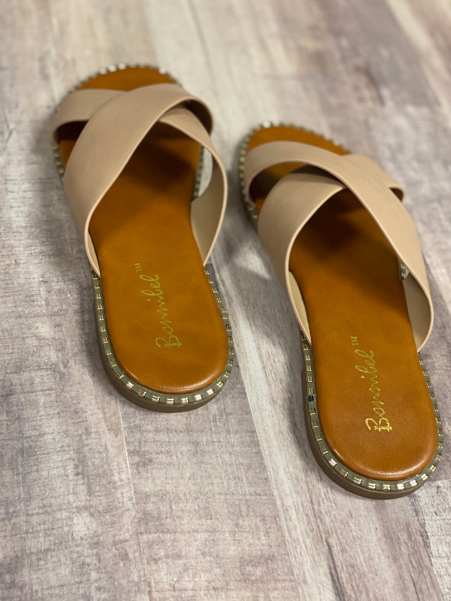 Gold Slide Sandals | Boston